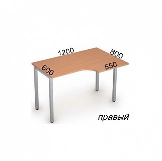 Стол на металлических опорах без экрана 2М.144(прав)  СТИЛЬ