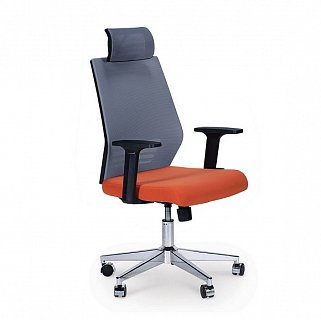 Кресло офисное Norden Престиж Сетка серая Ткань оранжевая Пластик чёрный