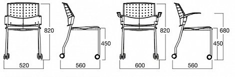 Стул MOVIE на 4 ногах и колёсах с открытыми подлокотниками